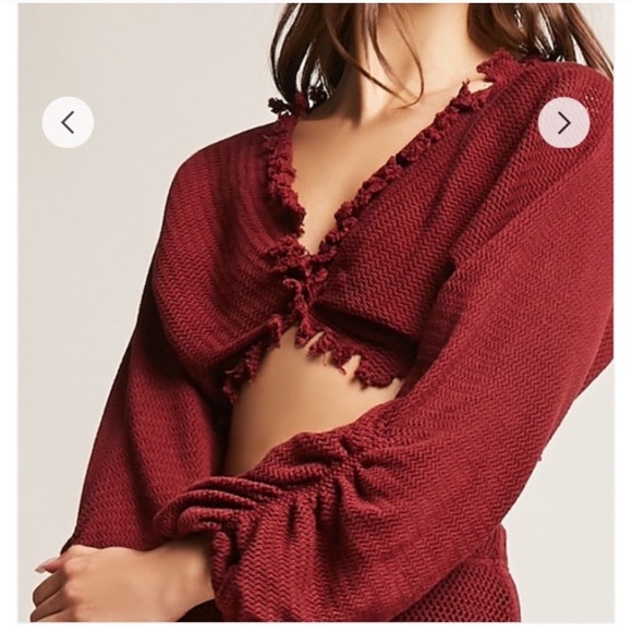 Burgundy Long Sleeve Crop Top - Picture 1 of 3